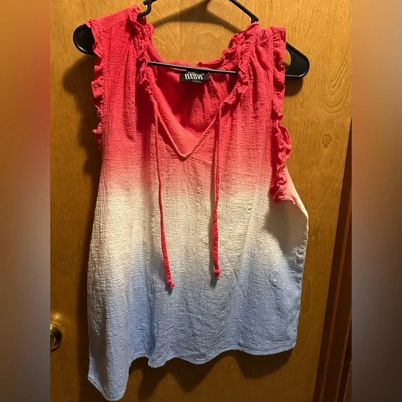 Feeling Festive Red, White and Blue Ombre Ruffle Top - Picture 1 of 7